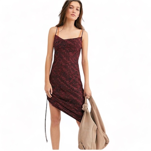 Free People Intimately Day To Night Printed Retro Slip Dress in red & black - Picture 1 of 13